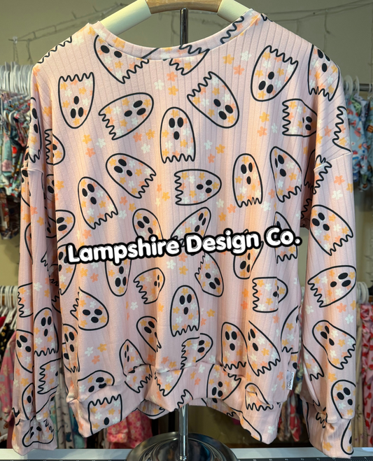 10/11y Pink Ghosts Oversized Crewneck